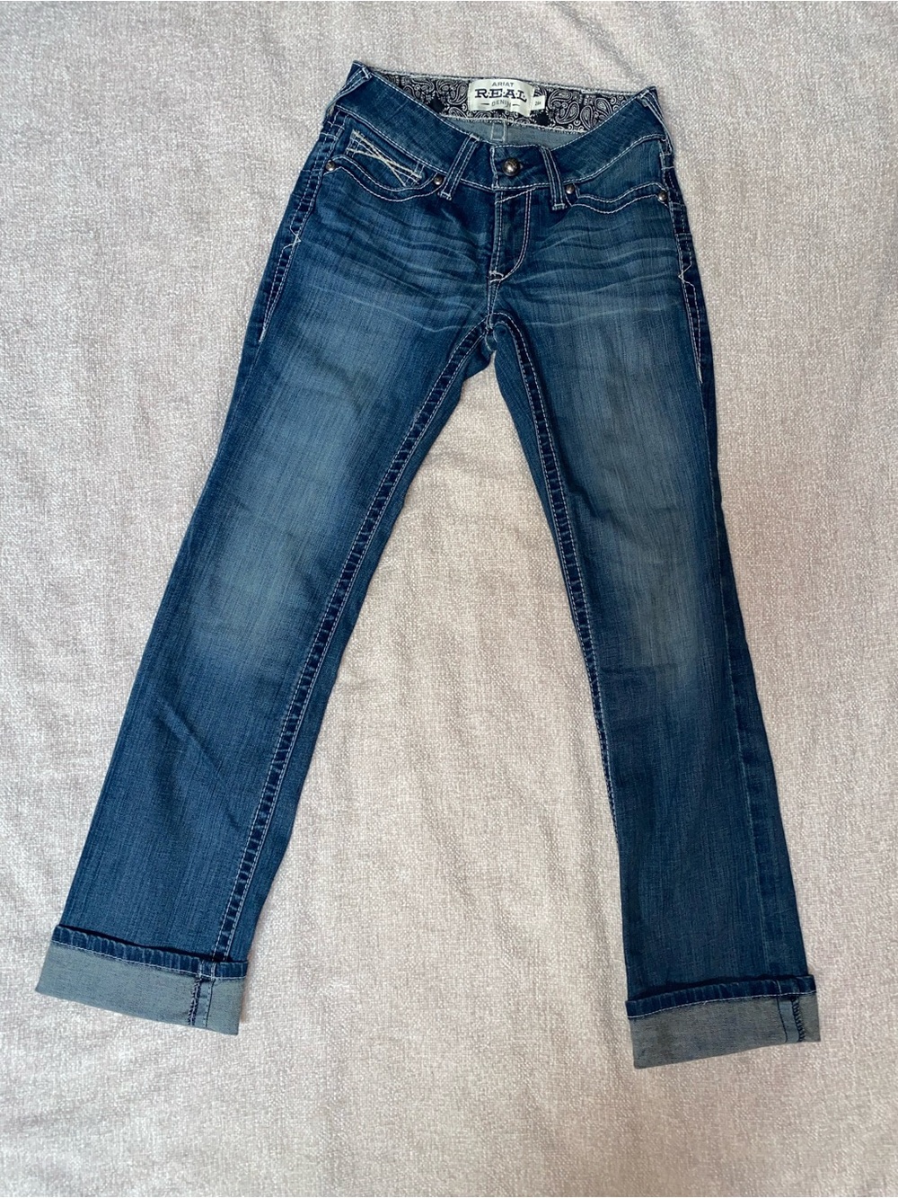 Ariat R.E.A.L. Denim Mid Rise Straight Leg Jeans Cuffed Hems Size 26R